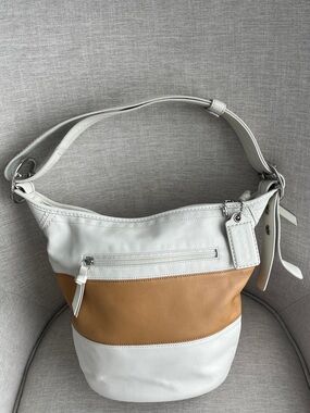 Coach Leather Rugby Duffle Bucket Bag White Camel F13357